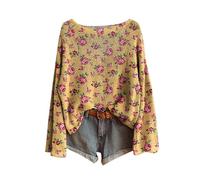 Jersey de punto para mujer, suéter de punto elegante para mujer, suéter bohemio, vintage, cuello redondo, jersey de manga larga, estampado floral, cómodo jersey de punto suelto