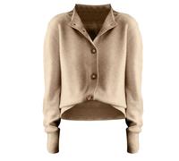 Jersey de punto para mujer - Top femenino chic sudadera de color puro suéteres con cuello Rabattu Tops con botón sudadera de manga larga túnica cómoda cárdigan casual suelto suéter, caqui, S