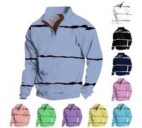 Jersey de rayas para hombre, cuello de botón, suéter de oficina de un cuarto de botón, suéter de invierno al aire libre, camiseta henley, sudadera suave y cálida de 3 botones, sudadera de manga larga