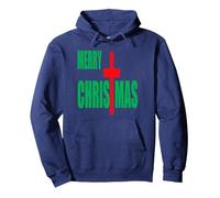 Jersey de Regalo religioso Cristiano Rojo Feliz navideño Sudadera con Capucha, Unisex para Adultos, Azul Marino, XXL