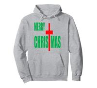 Jersey de Regalo religioso Cristiano Rojo Feliz navideño Sudadera con Capucha, Unisex para Adultos, Gris Jaspeado, XXL