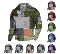 Jersey de retazos para hombre con medio botón, estilo vintage, estilo mendigo, bloque de color, sin capucha, cuello alto, suéter de 1/4 con costuras, marrón, XL