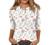 Jersey de viscosa para mujer, camiseta de moda para mujer con botones y tres mangas cuartos, camiseta estampada negra para mujer, Rosa., XL