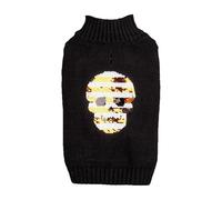 Jersey divertido de punto medio con diseño de calavera negra de Halloween con lentejuelas doradas plateadas retro SCg76 (negro, L)