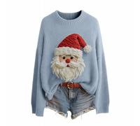 Jersey divertido para mujer, suéter largo de punto para invierno, cuello redondo, sudadera suelta, manga larga, camiseta cálida de murciélago, elegante camiseta de túnica para hombre y mujer, Azul