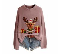 Jersey divertido para mujer, suéter largo de punto para invierno, cuello redondo, sudadera suelta, manga larga, camiseta cálida de murciélago, elegante camiseta de túnica para hombre y mujer, Rosa