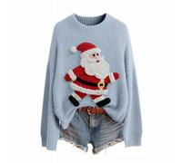 Jersey divertido para mujer, suéter largo de punto para invierno, cuello redondo, sudadera suelta, manga larga, camiseta cálida de murciélago, elegante camiseta de túnica para hombre y mujer, azul