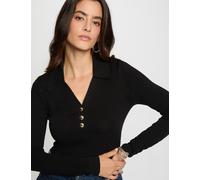 Jersey entallado con cuello polo negro mujer L