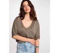 Jersey escote en V manga corta verde caqui mujer M
