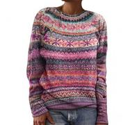 Jersey Fair Isle para mujer de manga larga de lana suave caliente suéteres de punto clásico ropa de cuello redondo corte casual sudadera de gran tamaño suéteres en otoño e invierno, rosa fuerte