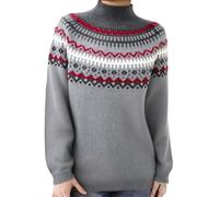 Jersey Fair Isle para mujer de manga larga de lana suave suéter de punto clásico con cuello redondo de corte informal de gran tamaño suéter en otoño e invierno, gris, XL