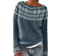 Jersey Fairisle para mujer, casual, holgado, manga larga, cuello redondo, retro, jacquard, suéteres de lana suave y cálida, suéter de invierno para mujer, suéter de punto nórdico, vintage, elegante