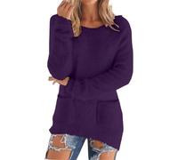 Jersey fino para mujer, manga larga, cuello redondo, suéter polar para mujer, cálido, sudadera con bolsillo bajo jersey de cachemir, informal, color liso, talla grande, manga larga, túnica pilou