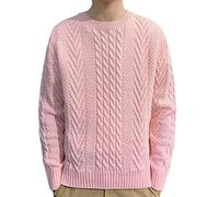 Jersey for Hombre Suéter Moda Cuello Redondo Color Sólido Color Sólido Cable Suelto Tejido Manga Larga Invierno (Color : Rosado, Size : XXL)