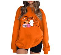 Jersey Halloween Mujer Sudadera Calabazas y Espíritus Estampado Manga Larga Cuello Redondo Jersey Sin Capucha Calabaza Oversize Sweater Estampado Carnaval Disfraz Festival Horror Camiseta Larga Suéter