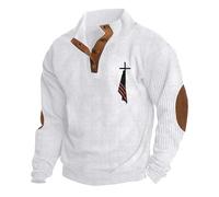Jersey Henley acanalado para hombre, suéter negro con botones de un cuarto, sudadera de punto con cuello alto con parches en los codos y detalle bordado en el pecho para paseos de otoño en pub y fin