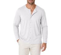 Jersey Henley de punto de manga larga sin cuello con botones completos para hombre, tela texturizada suave, silueta relajada, diario, calle, ocio, minimalista, casual, blanco, XL