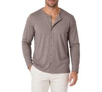 Jersey Henley de punto de manga larga sin cuello con botones completos para hombre, tela texturizada suave, silueta relajada, diario, calle, ocio, minimalista, casual, café, L