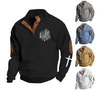 Jersey Henley para hombre, estilo retro, con cuello de botón, manga larga, cuello alto, medio botón, sudaderas para otoño e invierno, camiseta casual con parches en los codos, blanco, XL