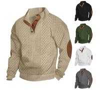 Jersey Henley para hombre, suéter táctico de punto jacquard, suéter con textura impresa, suéter de punto gofre, suéter de otoño con botones de un cuarto, suéteres para caminar al aire libre con