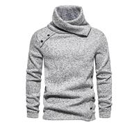 Jersey Hombre Cuello Alto básico Jersey Invierno otoño Lana Manga Larga Irregular Jersey de Punto Fino Casual Slim Fit Suéter Lana Caliente Color Liso Suéter Cuello Tortuga con Botones