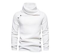 Jersey Hombre Cuello Alto básico Jersey Invierno otoño Lana Manga Larga Irregular Jersey de Punto Fino Casual Slim Fit Suéter Lana Caliente Color Liso Suéter Cuello Tortuga con Botones