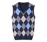 Jersey Hombre Invierno Gordo - Chaleco de Punto de Contraste de Casual de Moda de otoño e Invierno para (Navy, M)