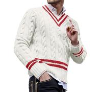 Jersey Hombre Invierno Gordo - Los suéteres de Punto a Juego de Colores a Rayas para están de Moda y Son Sueltos en otoño e Invierno (White, XXL)