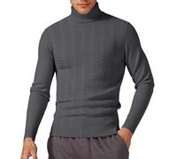 Jersey Hombre Invierno Gordo - Suéter de Cuello Alto de Invierno, Jersey de Punto Jacquard de Corte Ajustado, Jersey de Cuello Alto cálido para Salidas Informales en climas fríos. (Grey, XXXL)