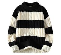 Jersey Hombre Invierno Gordo - Suéter de Cuello Redondo de otoño e Invierno para, suéter cálido Grueso Suelto, suéter de Punto a Rayas (White, M)