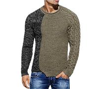 Jersey Hombre Invierno Gordo - Suéter de Cuello Redondo Personalizado para, Camisa de Fondo, suéter de Punto Ajustado de Manga Larga, otoño e Invierno (Khaki, S)