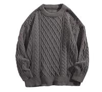 Jersey Hombre Invierno Gordo - Suéter de Invierno para, suéter de Punto versátil de Color sólido con Cuello Redondo, suéter de Punto de Parte Inferior Gruesa para (Grey, M)