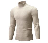 Jersey Hombre Invierno Gordo - Suéter de Llegada: Capa de Punto de Color sólido Informal de Cuello Medio Alto (Beige, XXL)