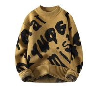 Jersey Hombre Invierno Gordo - Suéter de Punto con Monograma Bordado con Toalla Gruesa para otoño e Invierno para (Coffee, XXL)