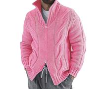 Jersey Hombre Invierno Gordo - Suéter de Punto para, y cálido, con Cremallera Larga, a Cuadros, Jacquard, otoño e Invierno (L)