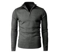 Jersey Hombre Invierno Gordo - Suéteres Casuales Ajustados para, suéter de Punto de Manga Larga con Cremallera y Cuello Alto (Dark Gray, M)