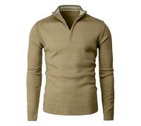Jersey Hombre Invierno Gordo - Suéteres Casuales Ajustados para, suéter de Punto de Manga Larga con Cremallera y Cuello Alto (Khaki, S)