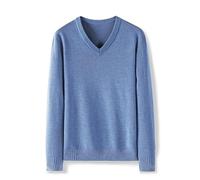 Jersey Hombre - Suéter Ajustado con Cuello En V para Otoño E Invierno Manga Larga Cálido Suave Transpirable Color Sólido Ropa De Talla Grande Azul 4XL