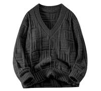 Jersey Hombre - Suéter De Cuello En V Estilo Japonés Grueso Cálido Cómodo Transpirable Combina con Todo Suelto Talla Grande Color Sólido Negro XXL