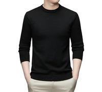 Jersey Hombre - Suéter De Cuello Redondo De Manga Larga De Color Sólido De Talla Grande Suéter Cálido De Estilo Coreano Jersey Ajustado para Otoño E Invierno Negro S