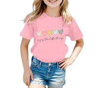 Jersey infantil para niña, estampado gráfico, cuello redondo, manga corta, camiseta de verano de ocio, camiseta de manga larga para niño, Rosa., 8-9 años