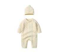 Jersey Invierno Niña - Recién Nacido Niño Bebé Niñas Niños Sólido Primavera Invierno Botón De Manga Larga Suéter De Punto Mono Sombrero Ropa (Beige 3-6 Months)