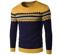 Jersey Jacquard Hombre Suéter de Cuello Talla Extra Cuello Redondo Manga Larga Amarillo S