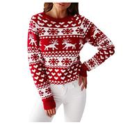 Jersey Lana Mujer Navidad Cuello Redondo Alce Elegantes Manga Larga Cuello De Tortuga Alto Desigual Navideño Fino Cable Knit Rojo Otoño Punto