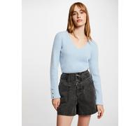 Jersey manga larga con escote en V azul mujer L