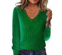 Jersey Mujer Invierno Jersey Navideño Mujer Cuello Pico Fino Jacquard Jumper Elegante Noruego Suéter Termico Manga Larga Cashmere Top Punto Basico Sin Capucha Jerséis Ropa 2#Verde XL