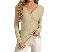 Jersey Mujer Manga Larga,SuéTer De Punto De Color Liso Cuello Entallado Manga Larga para Uso Casual Y BáSico De Diario CaíDa Natural Jersey OtoñO Invierno
