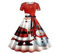 Jersey Mujer Navidad Largo,Vestido De Noche AñOs 50 para Mujer con Estampado NavideñO Manga Corta Y DiseñO Casual De Ama De Casa Elegante Y CóModo para