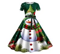 Jersey Mujer Navidad Largo,Vestido De Noche AñOs 50 para Mujer con Estampado NavideñO Manga Corta Y DiseñO Casual De Ama De Casa Elegante Y CóModo para