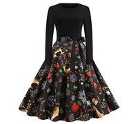 Jersey Mujer Navidad Talla Grande,Vestido Largo De Mujer con Manga Estampado NavideñO Inspirado En AñOs 50 para Una Elegancia Nocturna Casual Y Femenina con DiseñO De Rodilla Que Evoca La Esencia